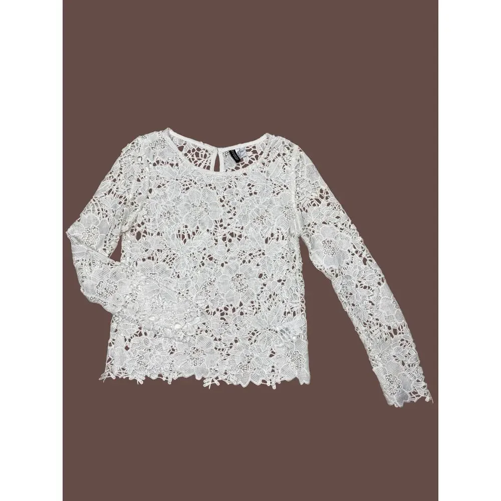 Divided H&M White Floral Lace Eyelet Blouse Size 8